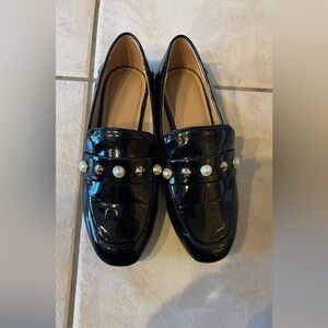 Nordstrom Girls Faye Loafer Shoes Patent Leather Studded Pearl Size US3 EU34